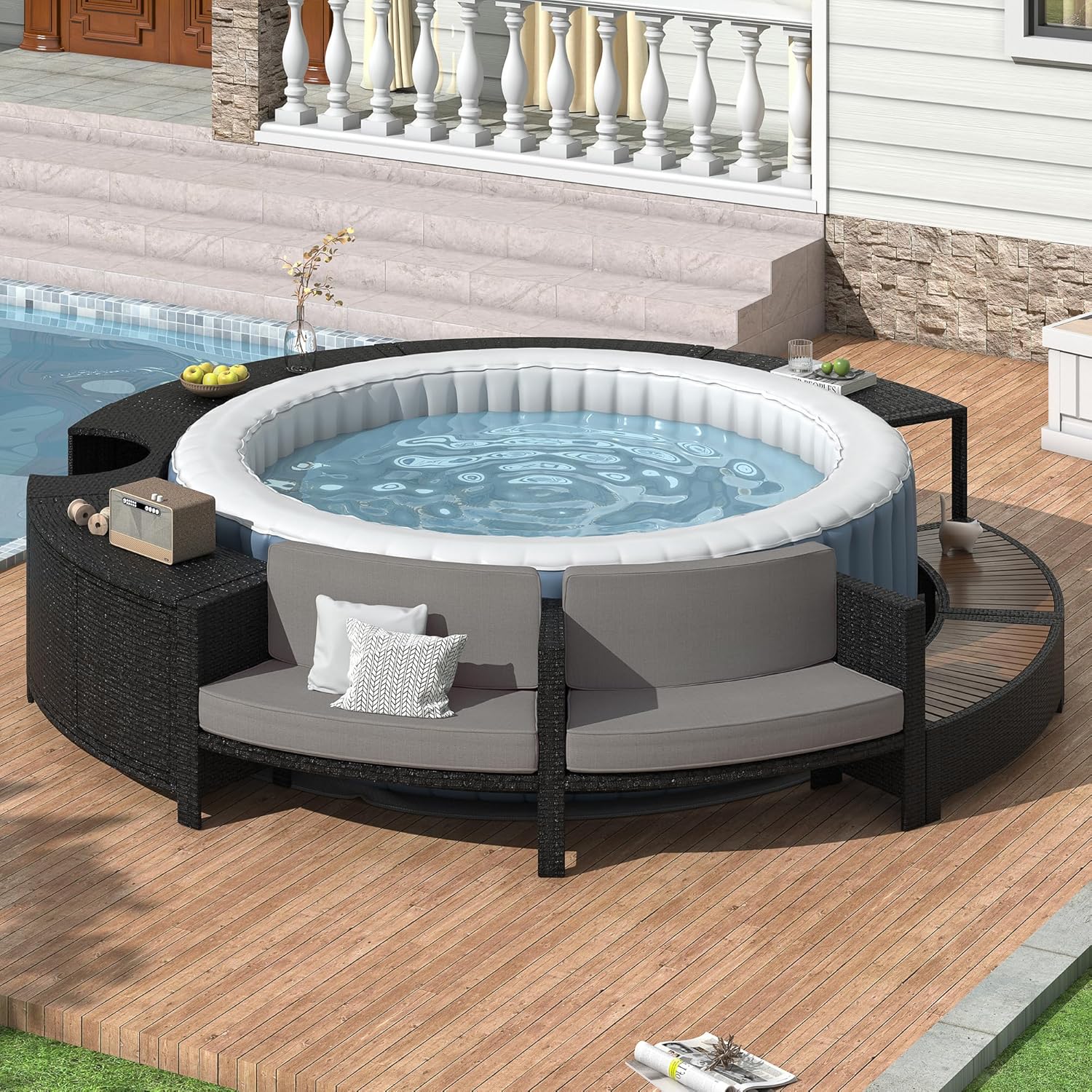 Outdoor Furniture Grey - Rattan Patio Sofa Set with Storage