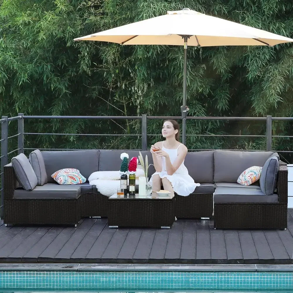Outdoor Furniture Grey - All-Weather Outdoor Wicker Sectional Patio Furniture