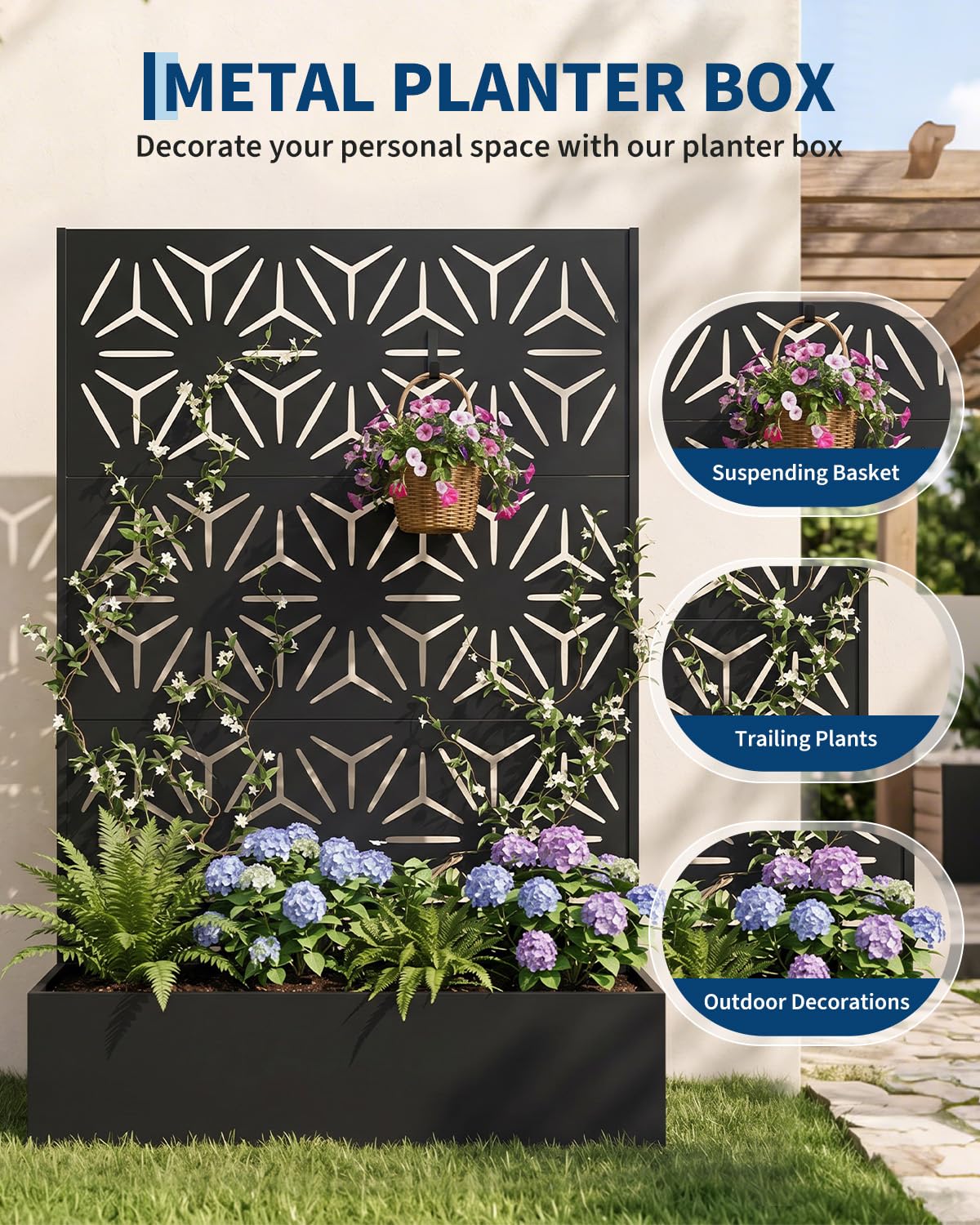 Planter Raised Metal - All-Weather Metal Planter Box with Trellis