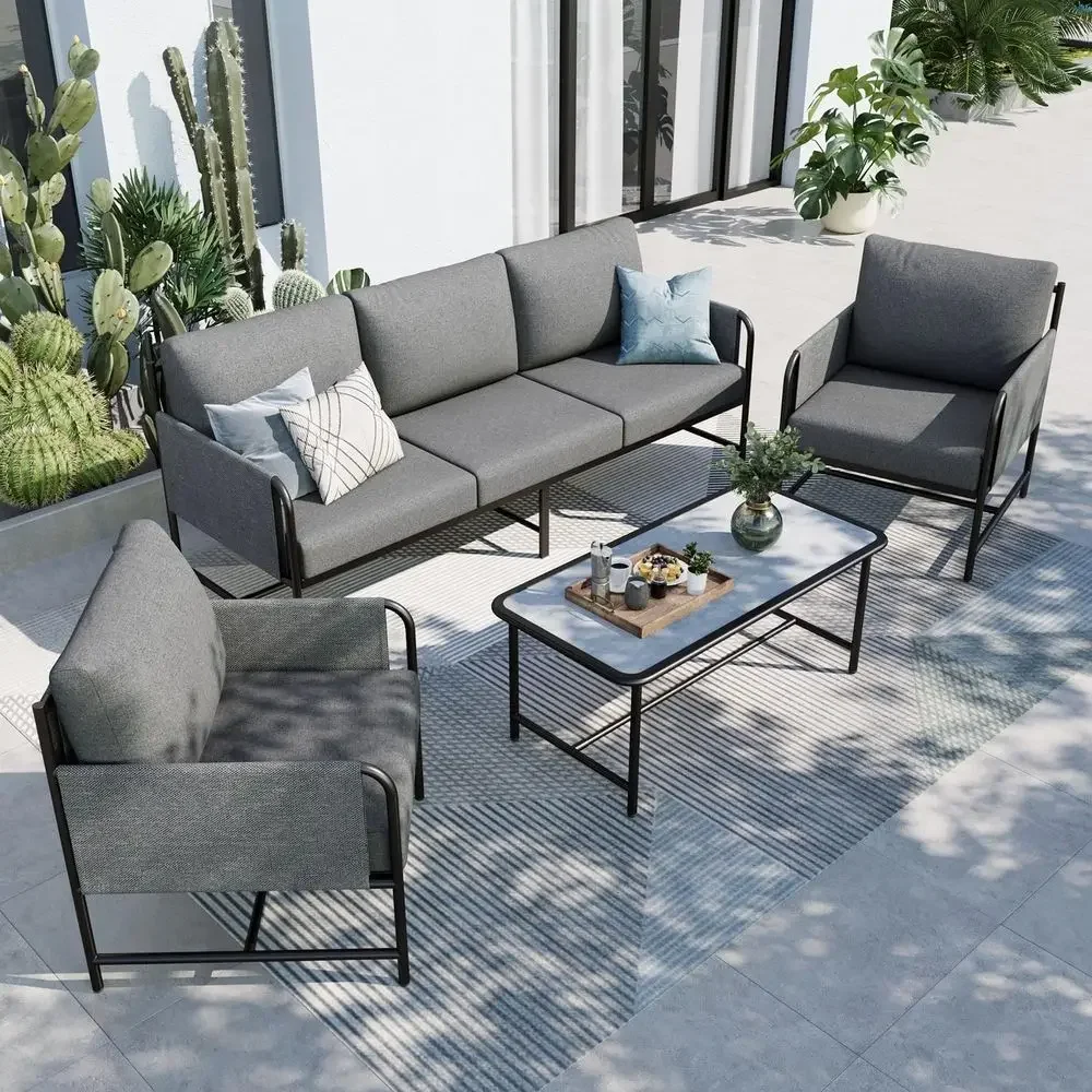 Outdoor Furniture Grey - 5-Seat Outdoor Patio Furniture Set with