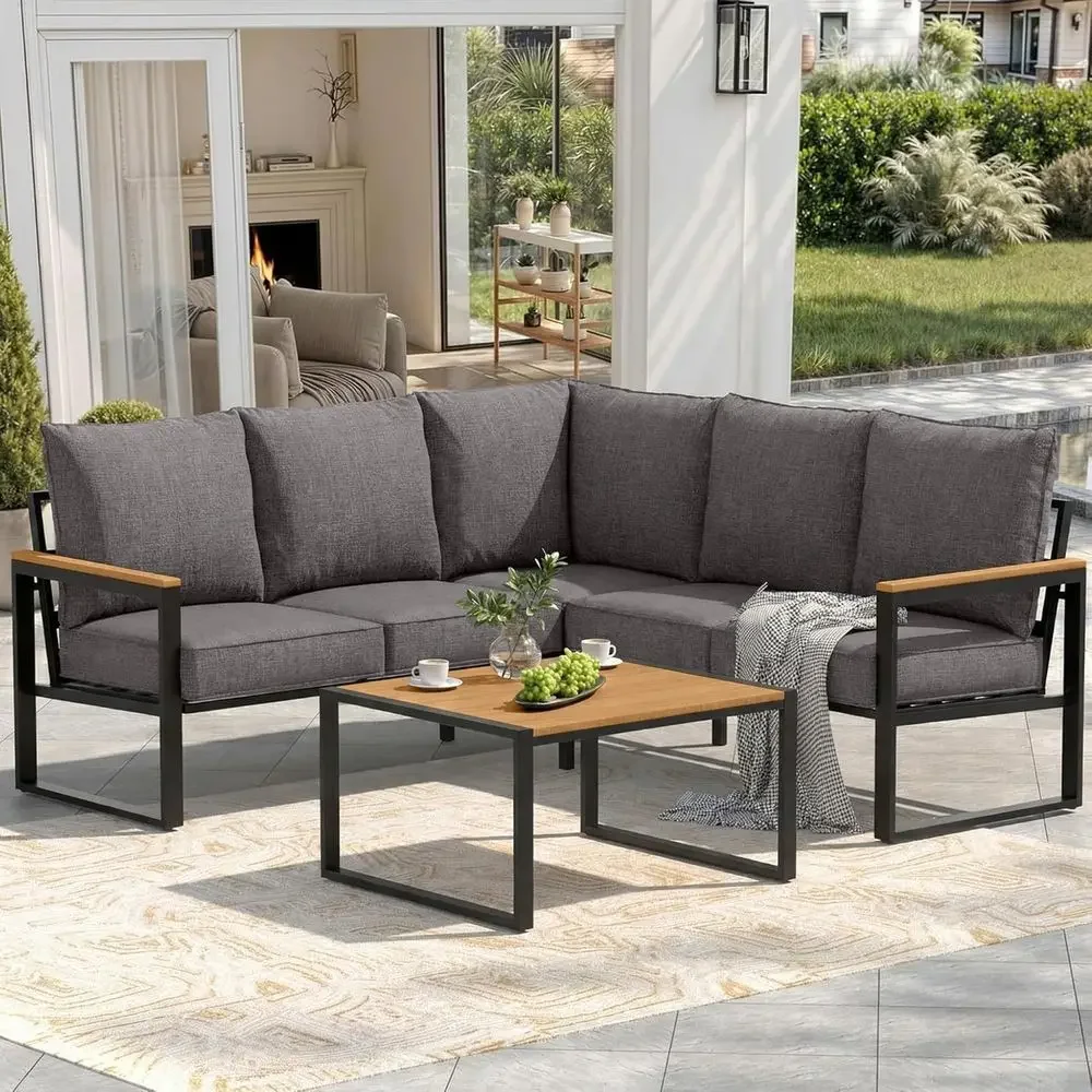 Outdoor Furniture Grey - 6-Piece Outdoor Sectional Sofa Set with