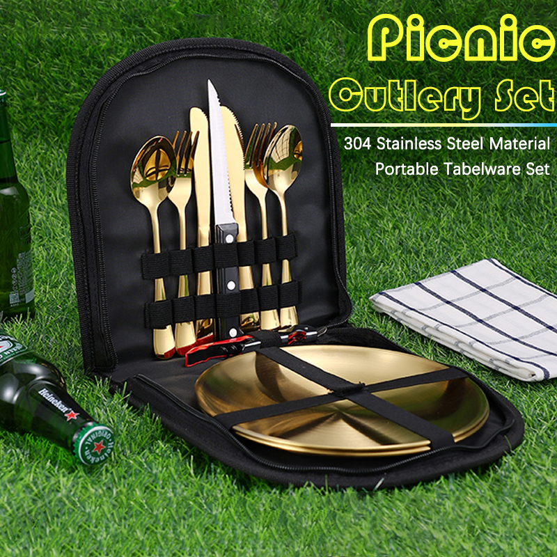 Bistro Table Set - 10Pcs Camping Tableware Set 304 Stainless