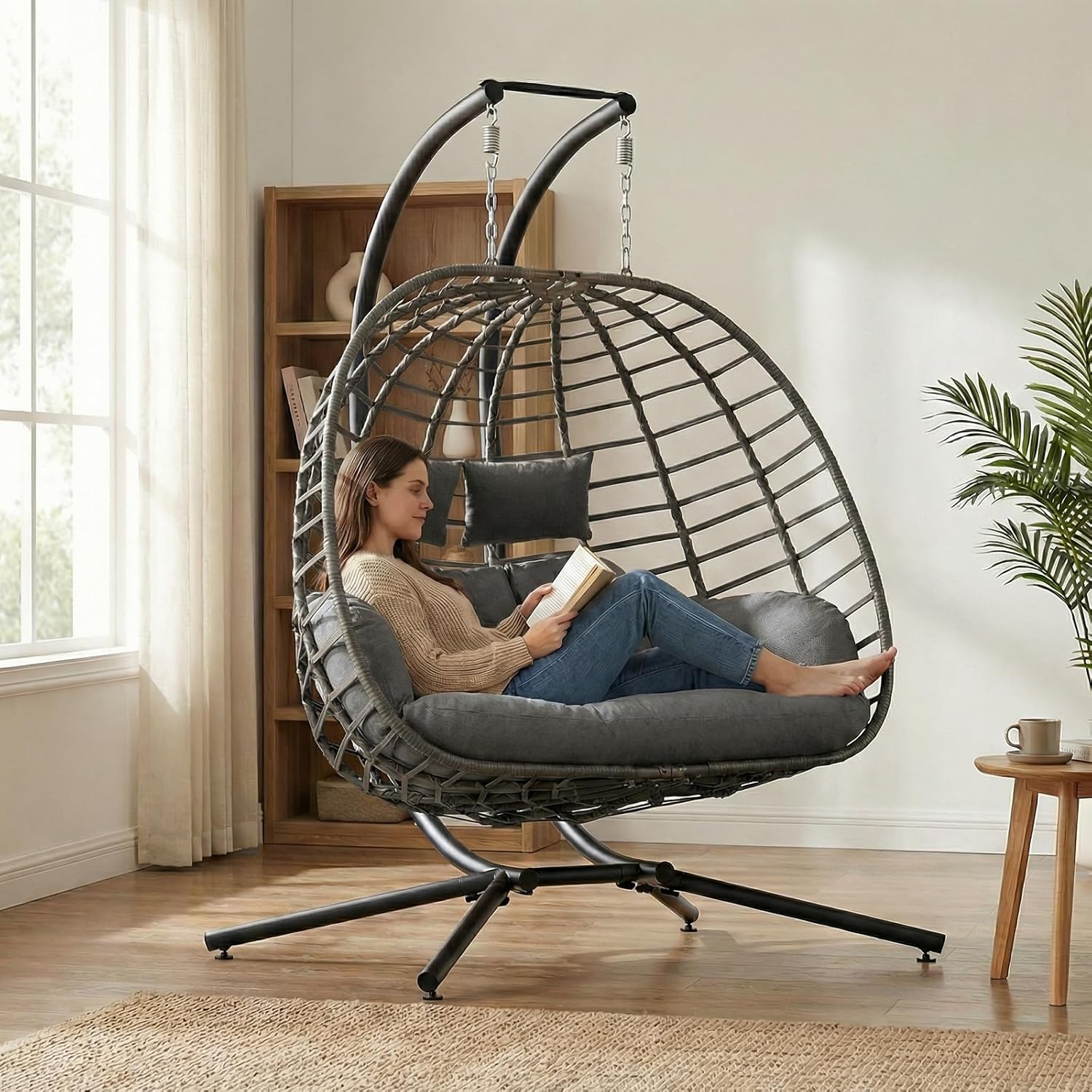 Outdoor Furniture Grey - 2 Person Egg Swing Chair with