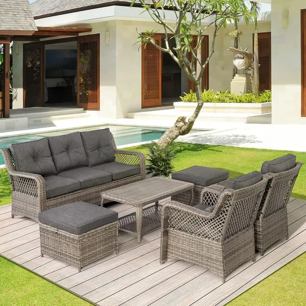 Outdoor Furniture Grey - 6-Piece Grey Outdoor Wicker Patio Furniture