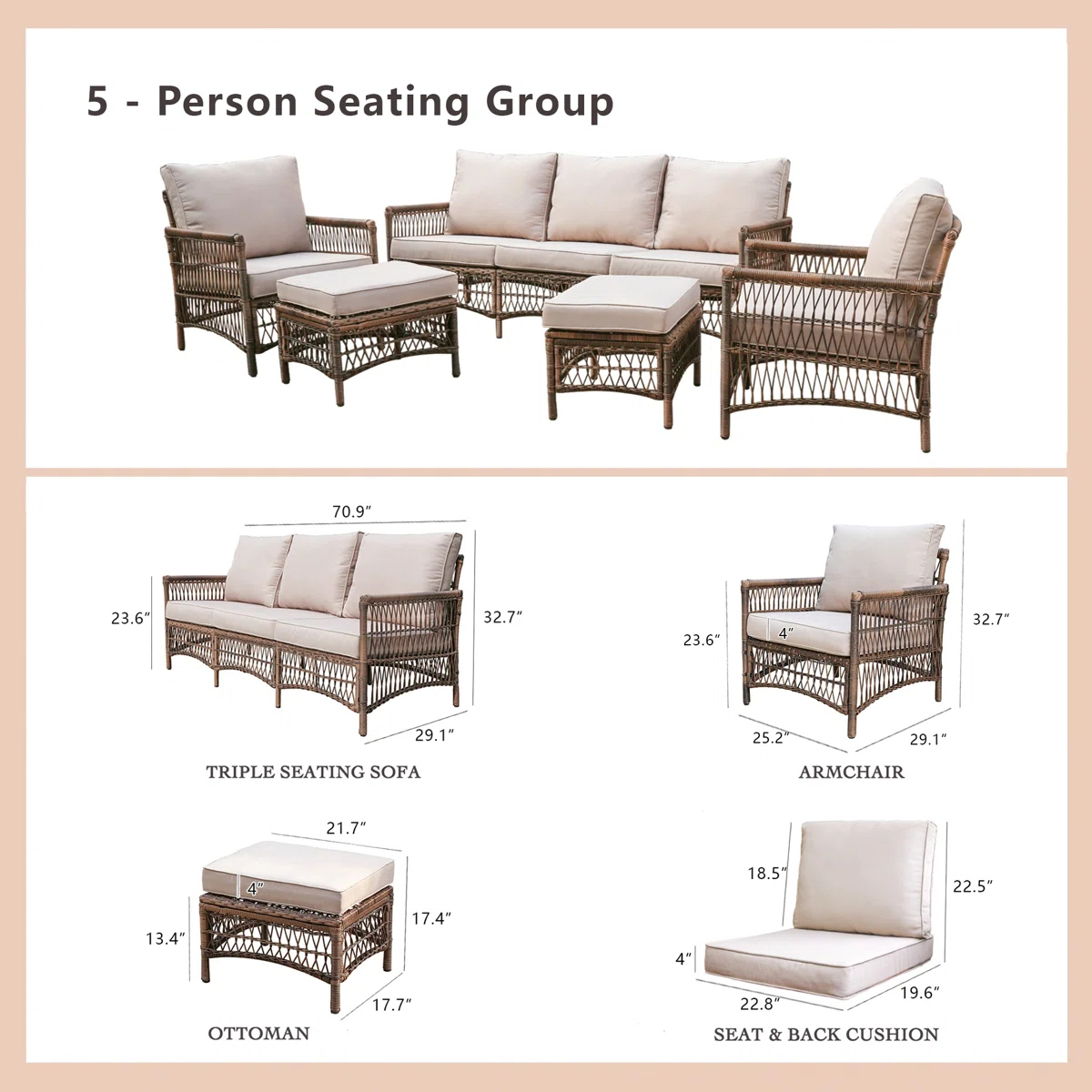 ！@Dwoo Durable PE Wicker 5 Pie - Outdoor Furniture Easy To Clean ulasan dan harga