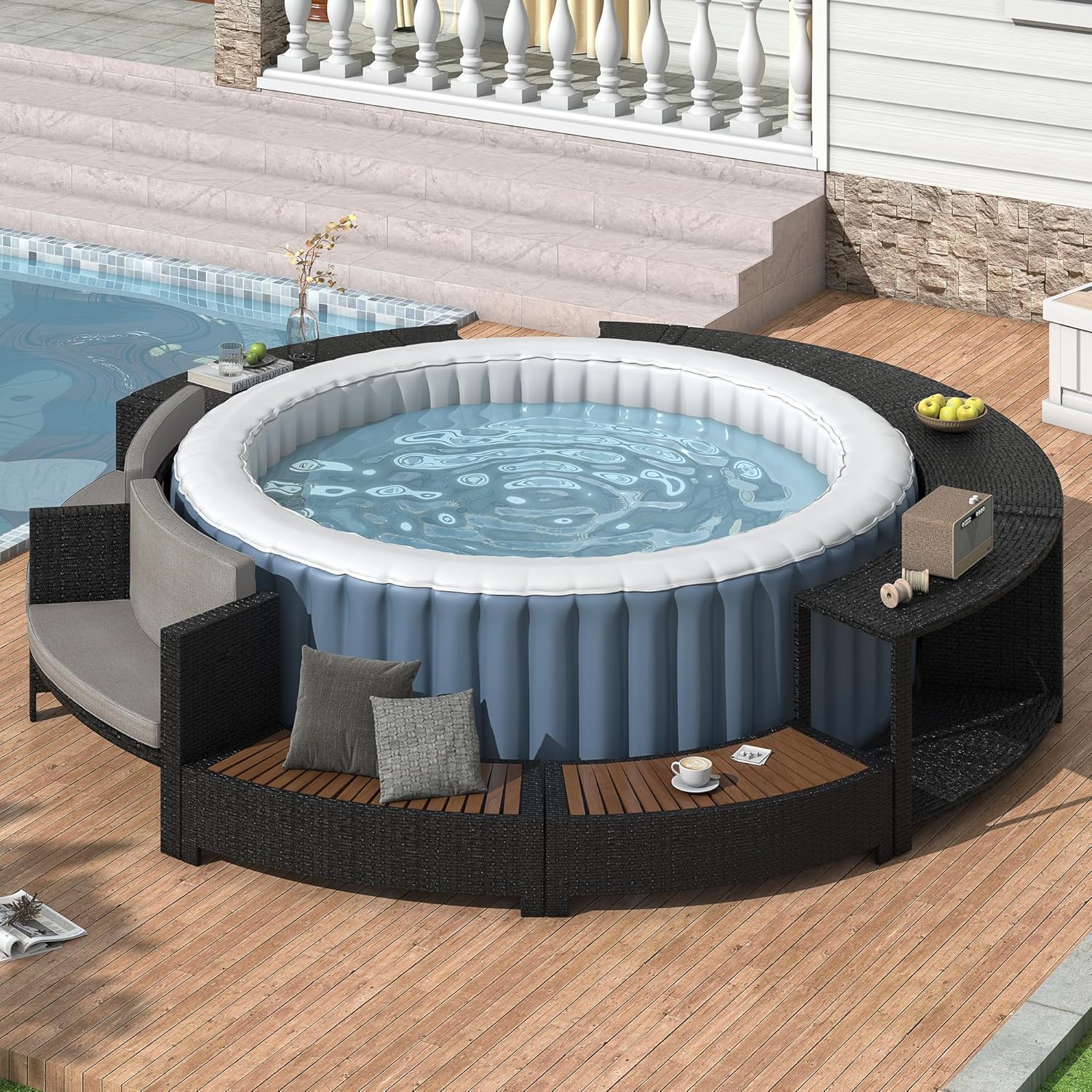 Rattan Patio Sofa Set with Sto - Outdoor Furniture Grey ulasan dan harga