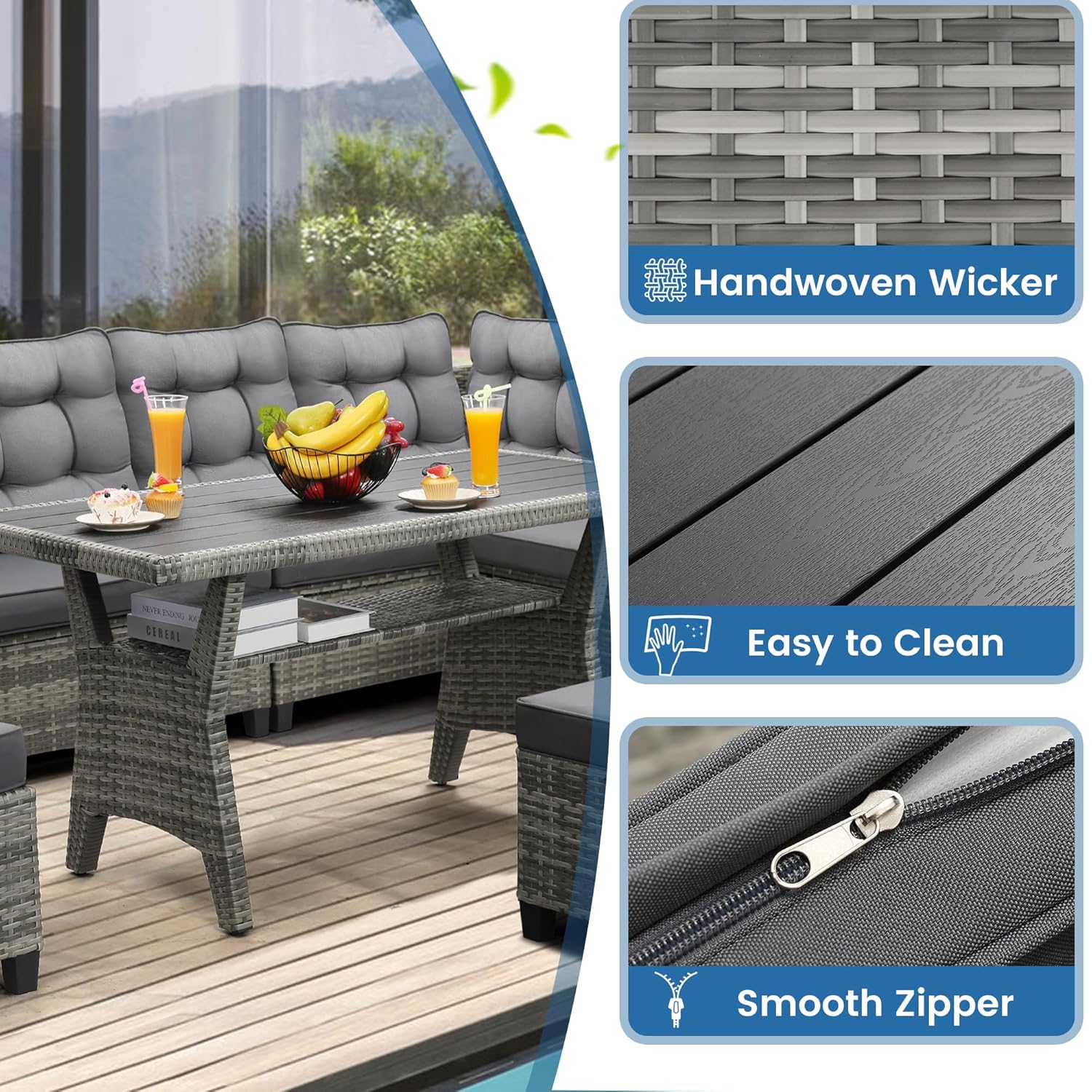 6 Piece Patio Furniture Set, D - Outdoor Furniture Grey ulasan dan harga
