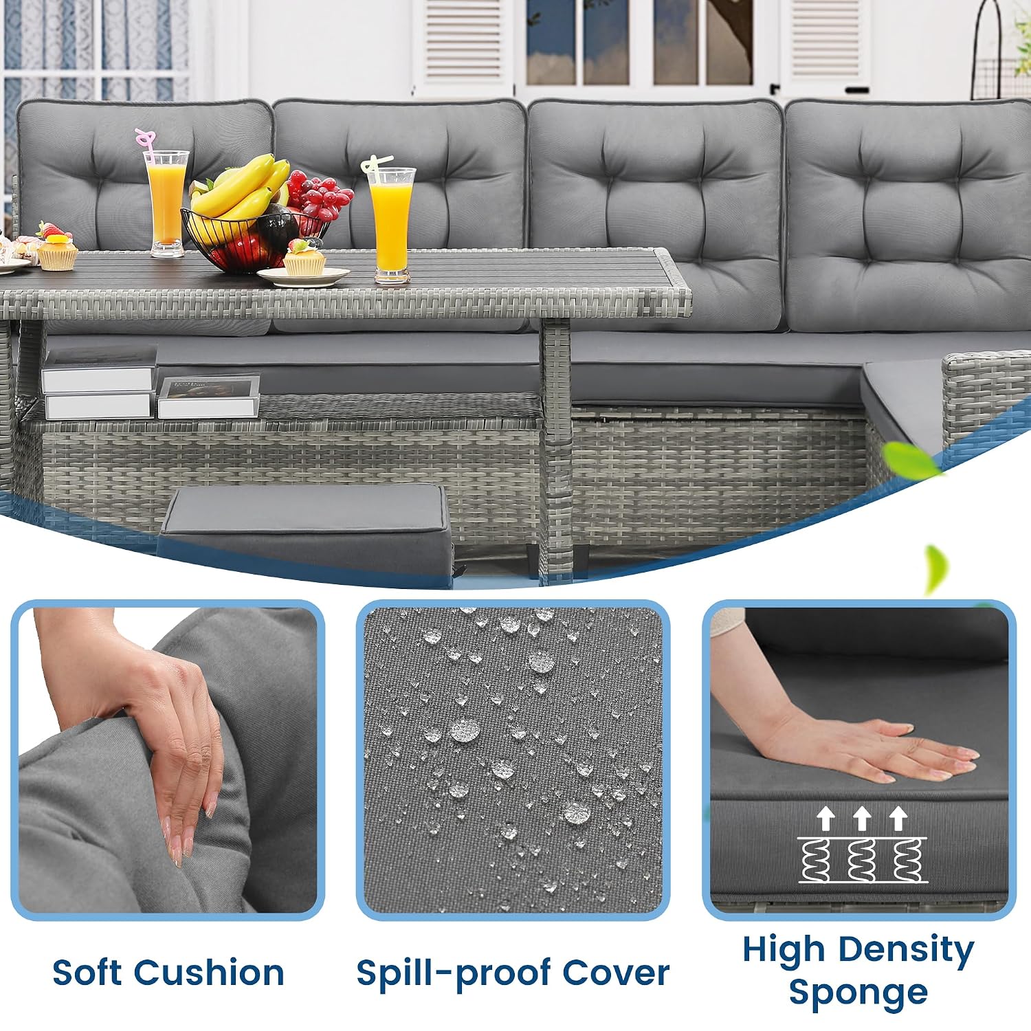 6 Piece Patio Furniture Set, D - Outdoor Furniture Grey ulasan dan harga