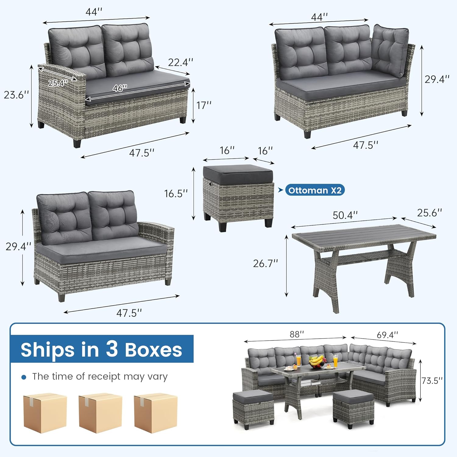 6 Piece Patio Furniture Set, D - Outdoor Furniture Grey ulasan dan harga