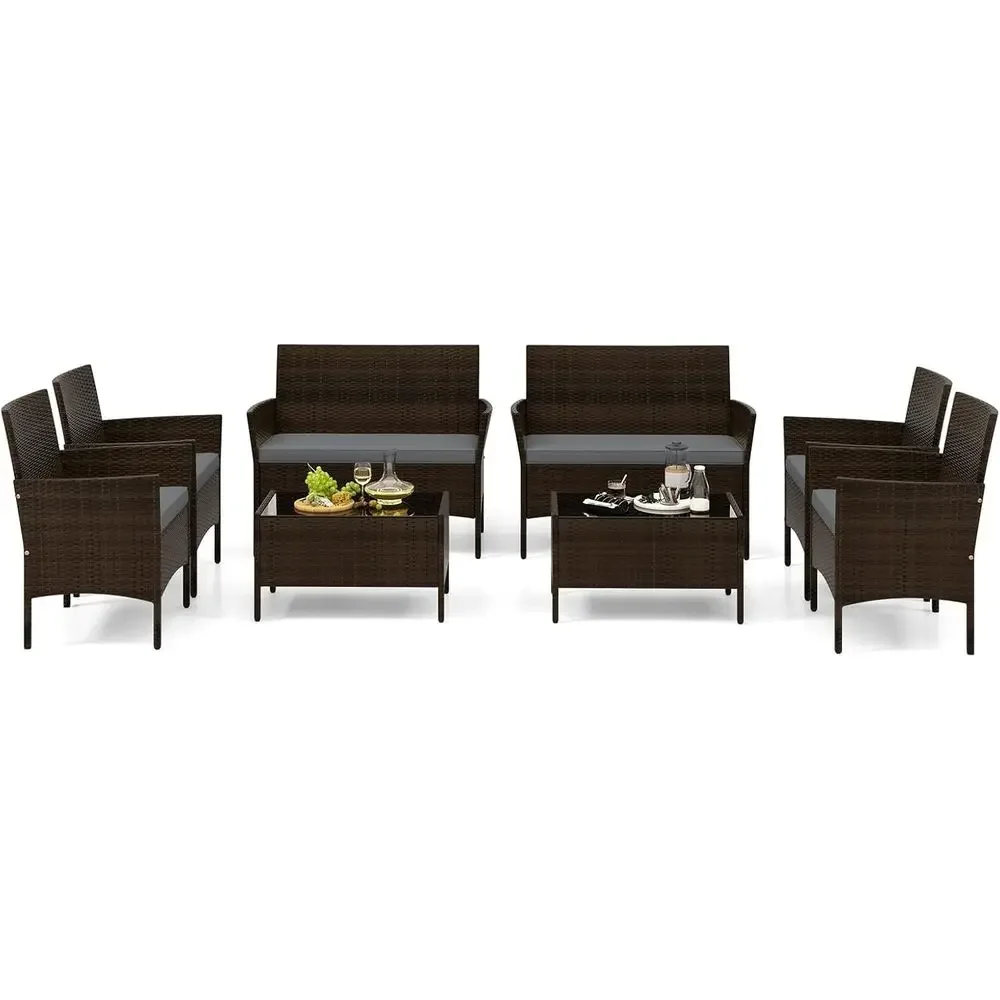 8-Piece Outdoor Rattan Patio F - Outdoor Furniture Grey ulasan dan harga