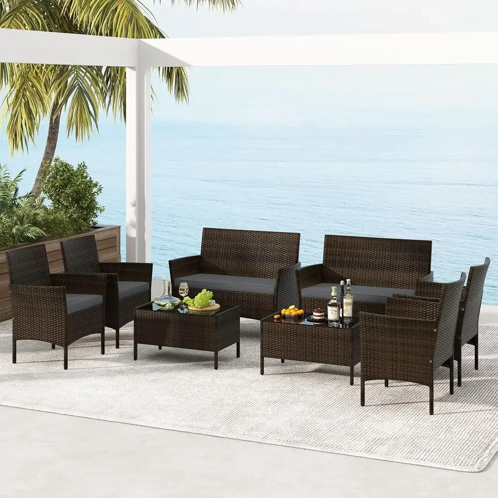 8-Piece Outdoor Rattan Patio F - Outdoor Furniture Grey ulasan dan harga