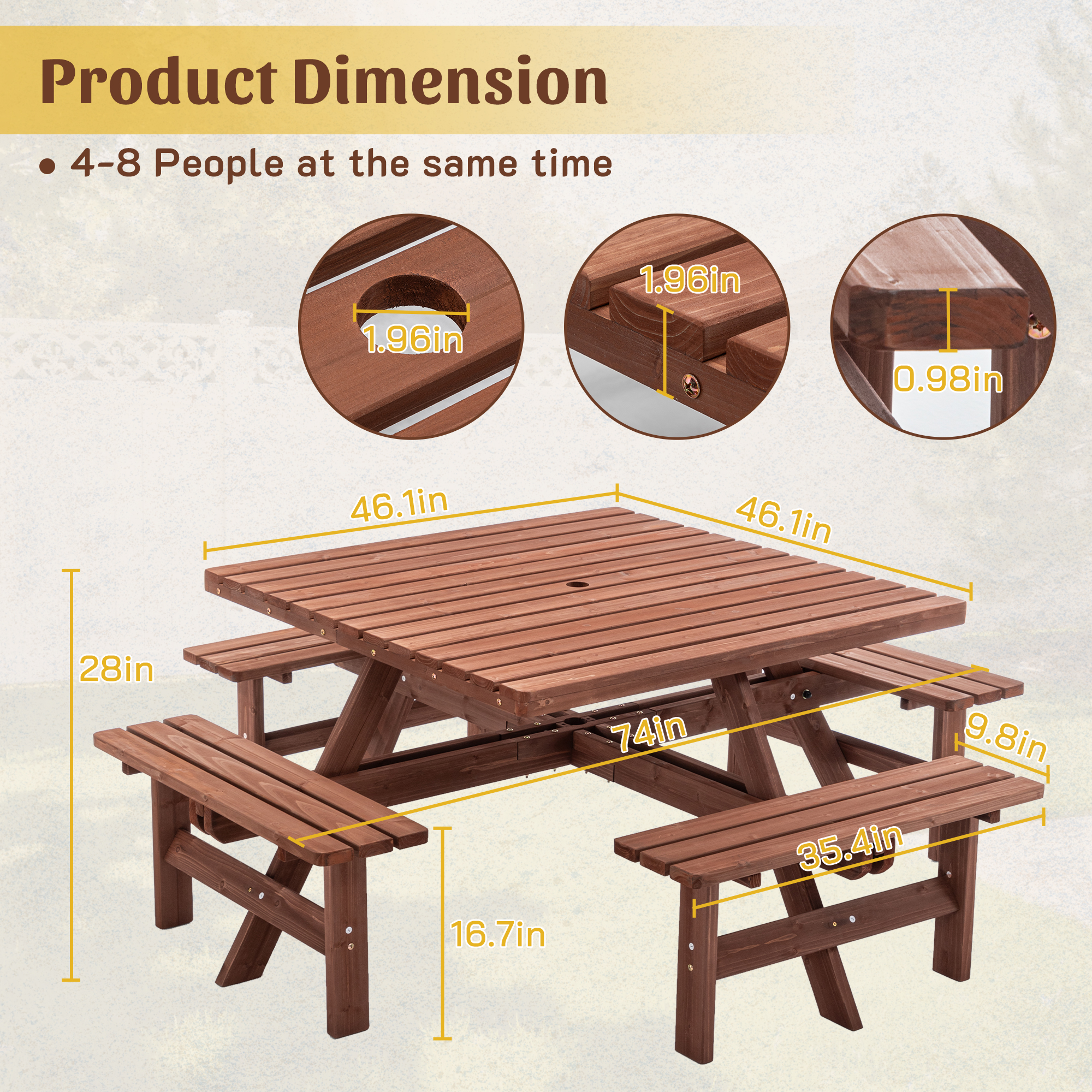 8 Person Square Picnic Table U - Outdoor Furniture Easy To Clean ulasan dan harga