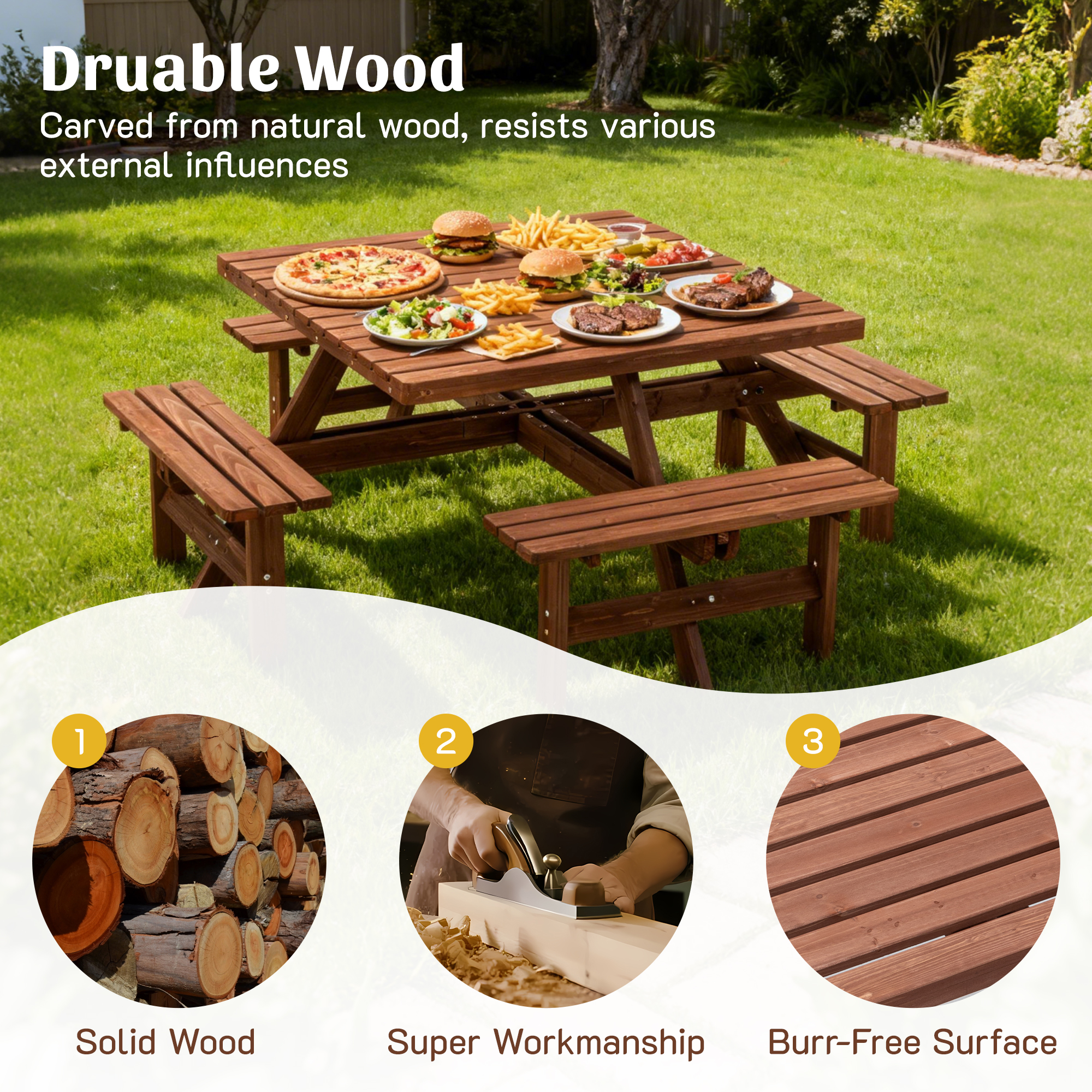 8 Person Square Picnic Table U - Outdoor Furniture Easy To Clean ulasan dan harga