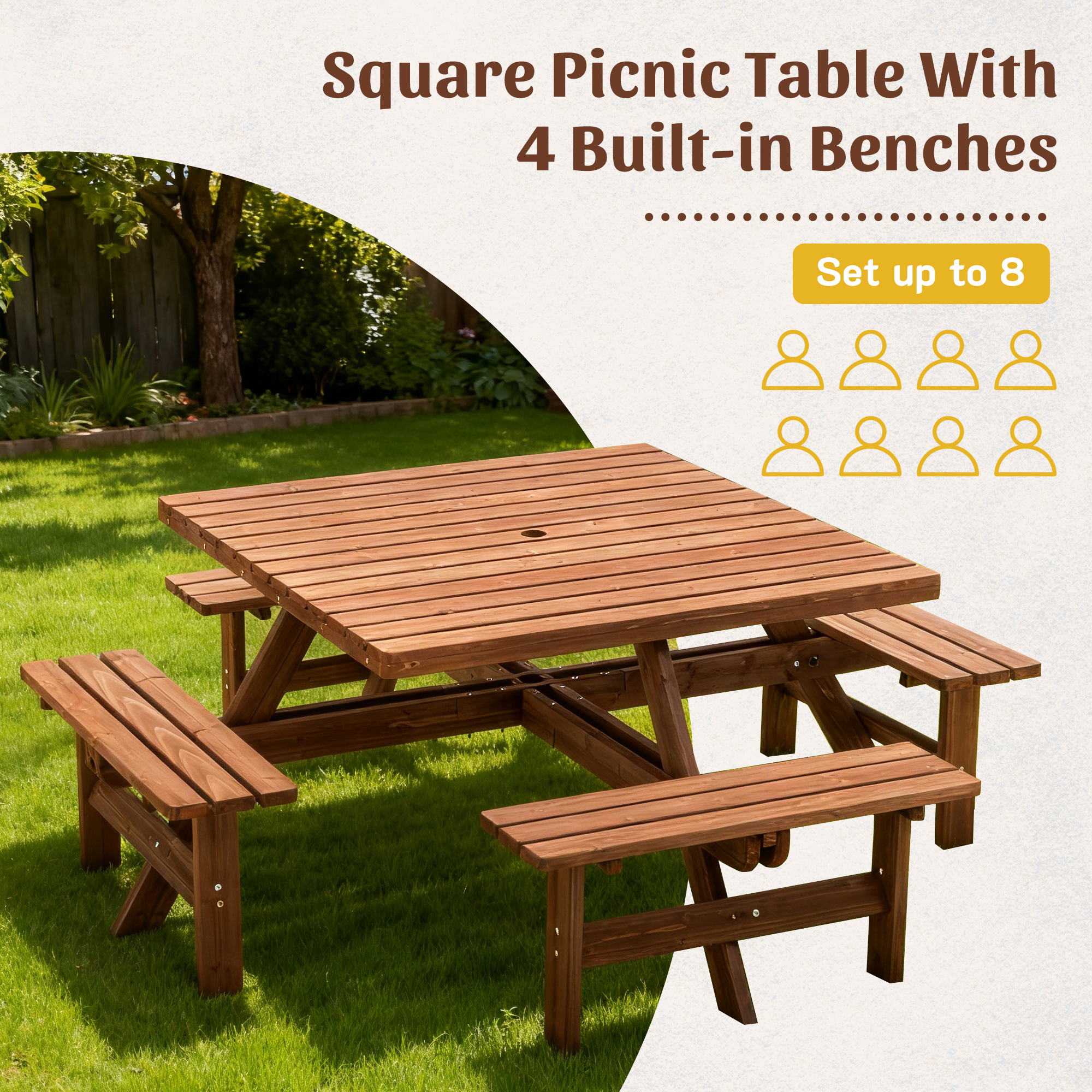 8 Person Square Picnic Table U - Outdoor Furniture Easy To Clean ulasan dan harga