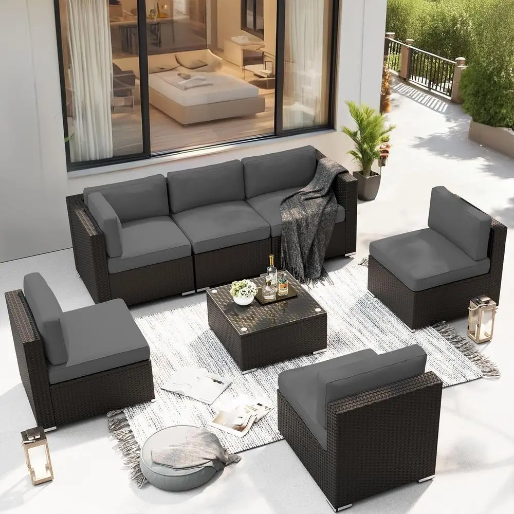 7-Piece Grey Outdoor Sectional - Outdoor Furniture Grey ulasan dan harga