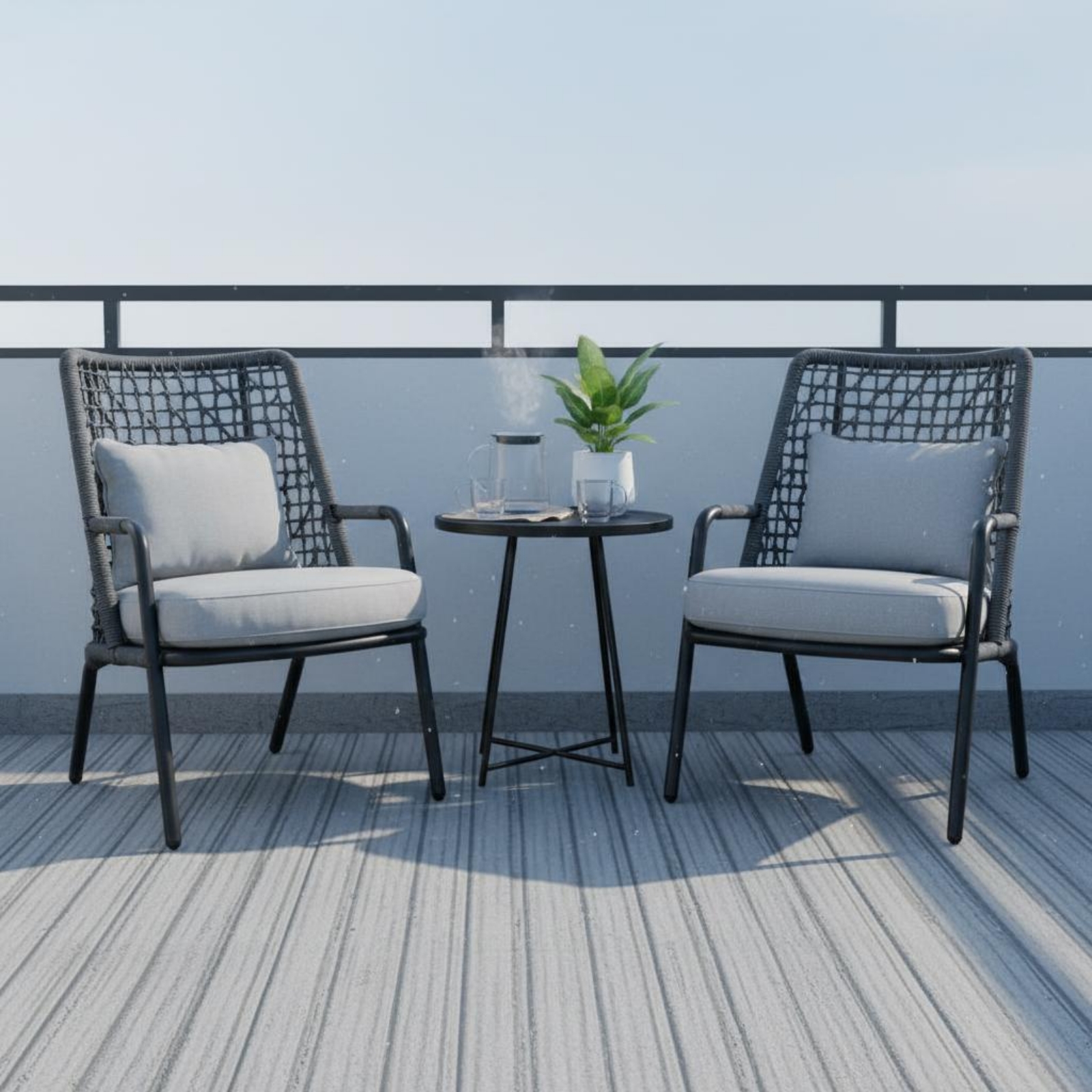 3 Pieces Rattan Table and Chai - Outdoor Furniture Easy To Clean ulasan dan harga