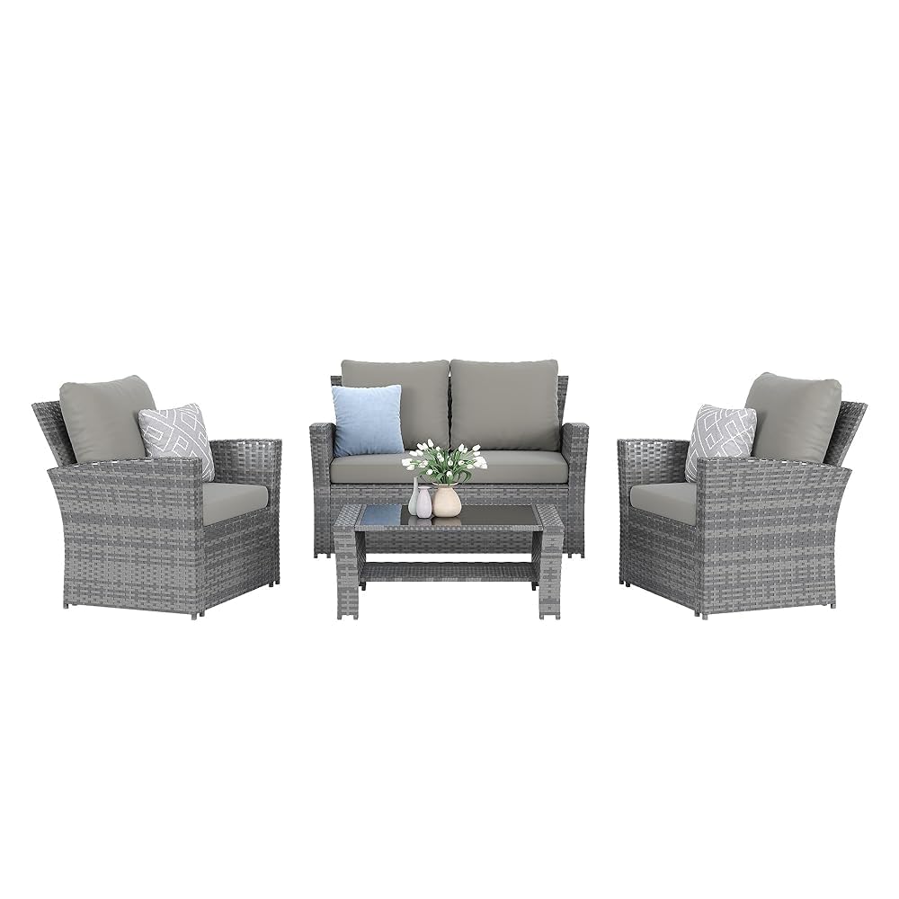 4-Piece Grey Waterproof PE Wic - Outdoor Furniture Grey ulasan dan harga