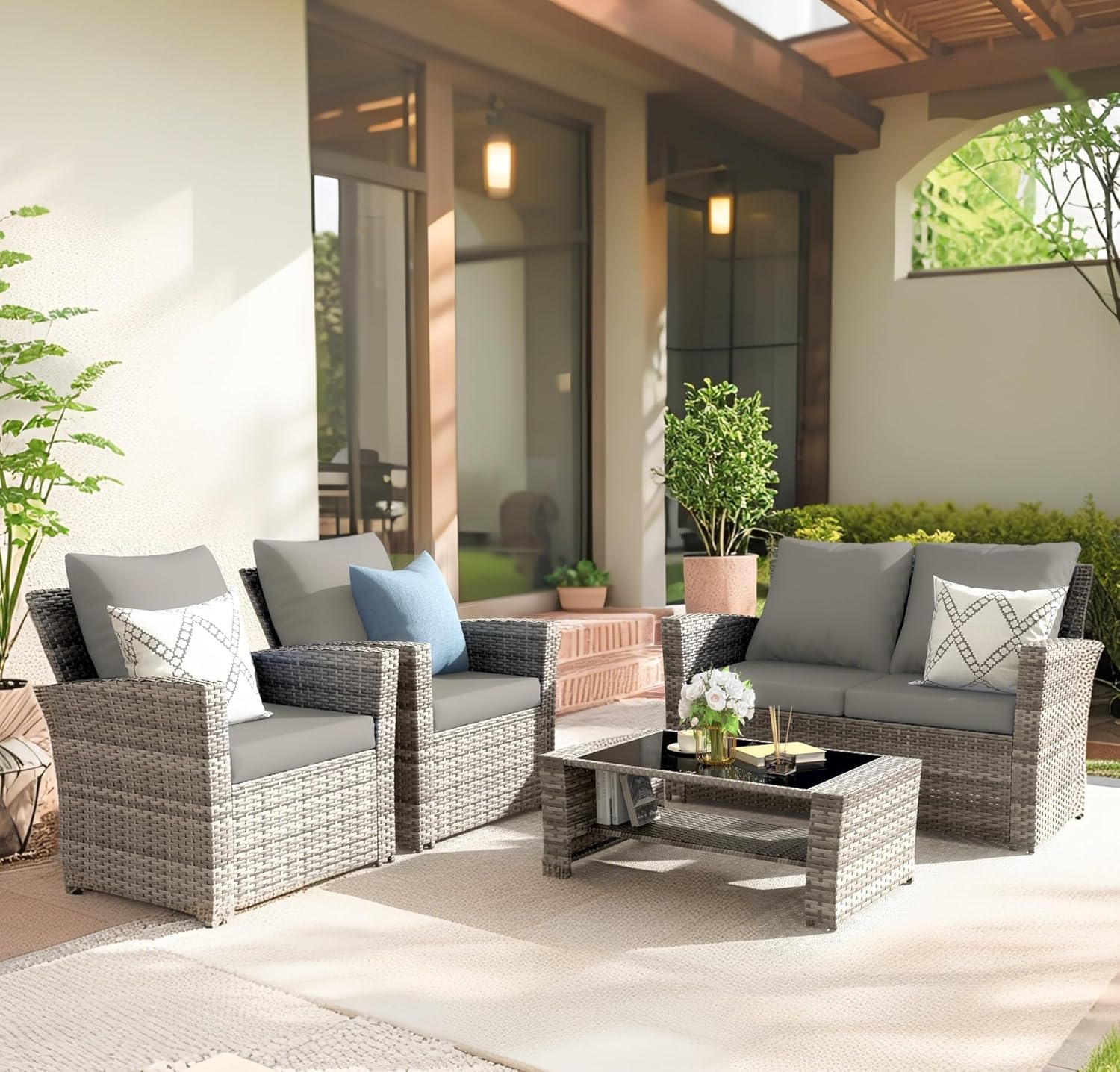 4-Piece Grey Waterproof PE Wic - Outdoor Furniture Grey ulasan dan harga