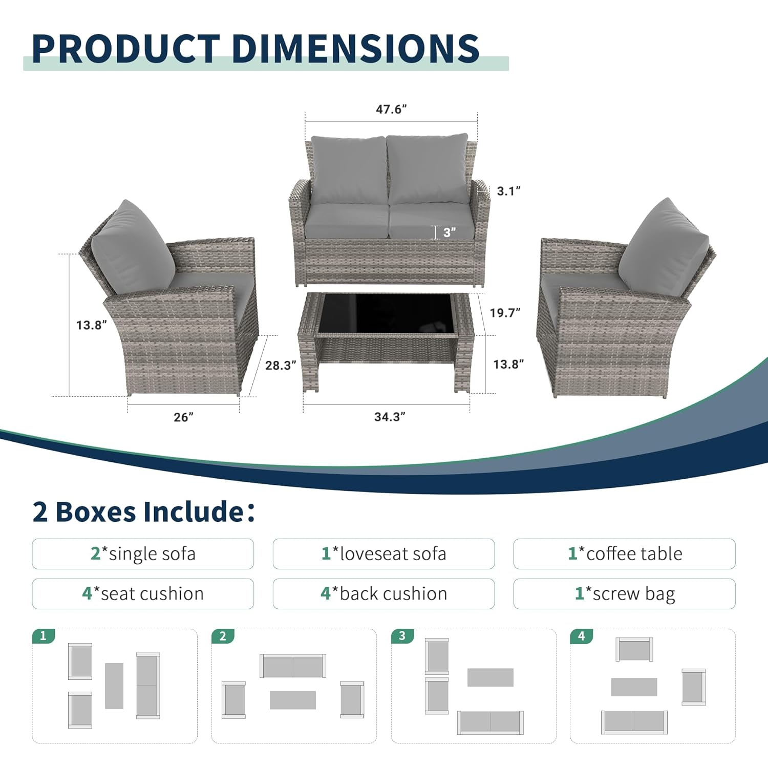 4-Piece Grey Waterproof PE Wic - Outdoor Furniture Grey ulasan dan harga