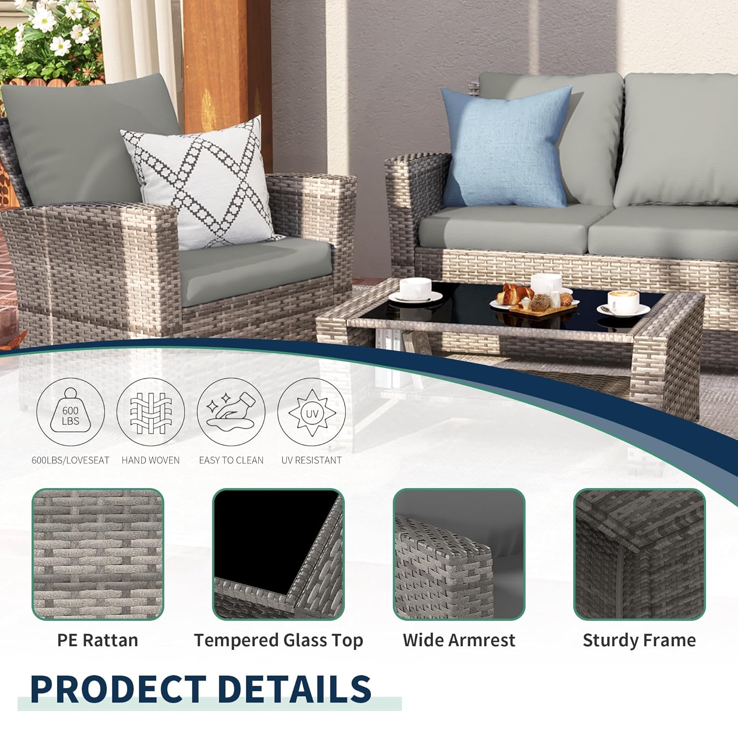 4-Piece Grey Waterproof PE Wic - Outdoor Furniture Grey ulasan dan harga
