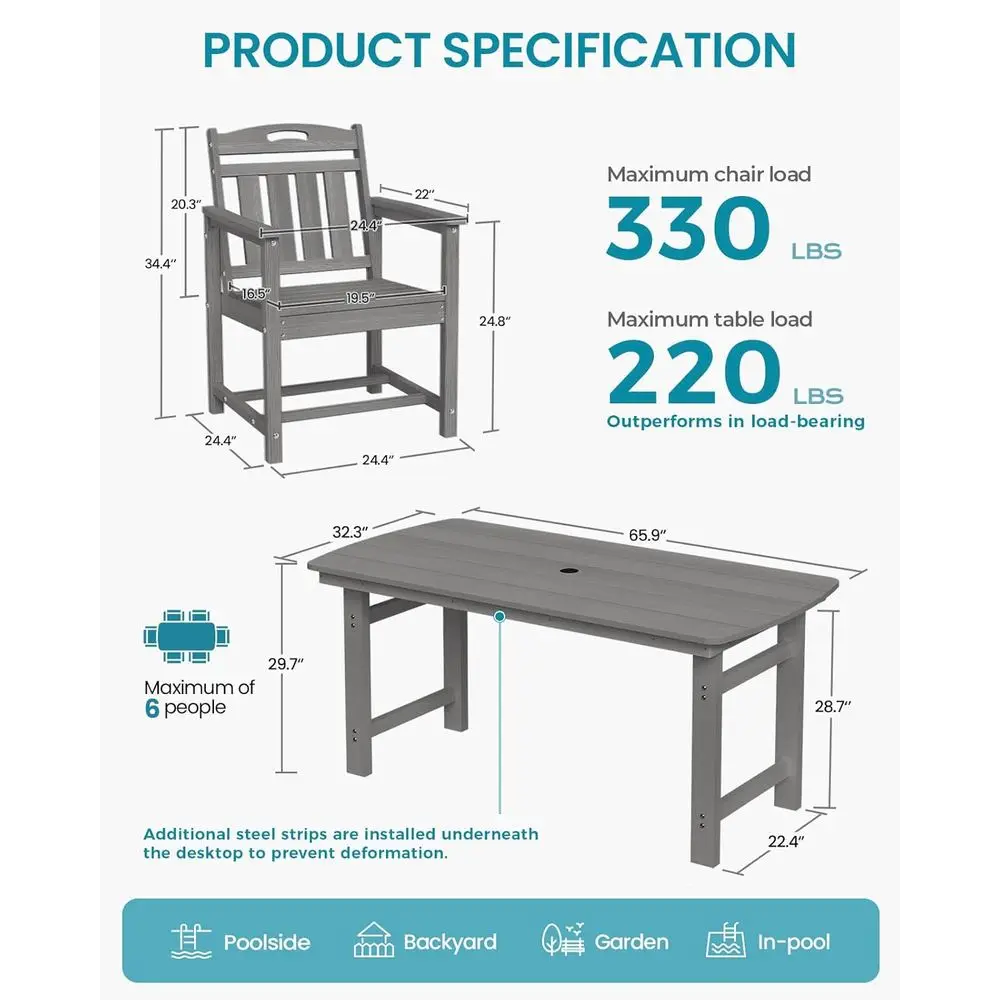 All-Weather HDPE Patio Dining  - Outdoor Furniture Grey ulasan dan harga