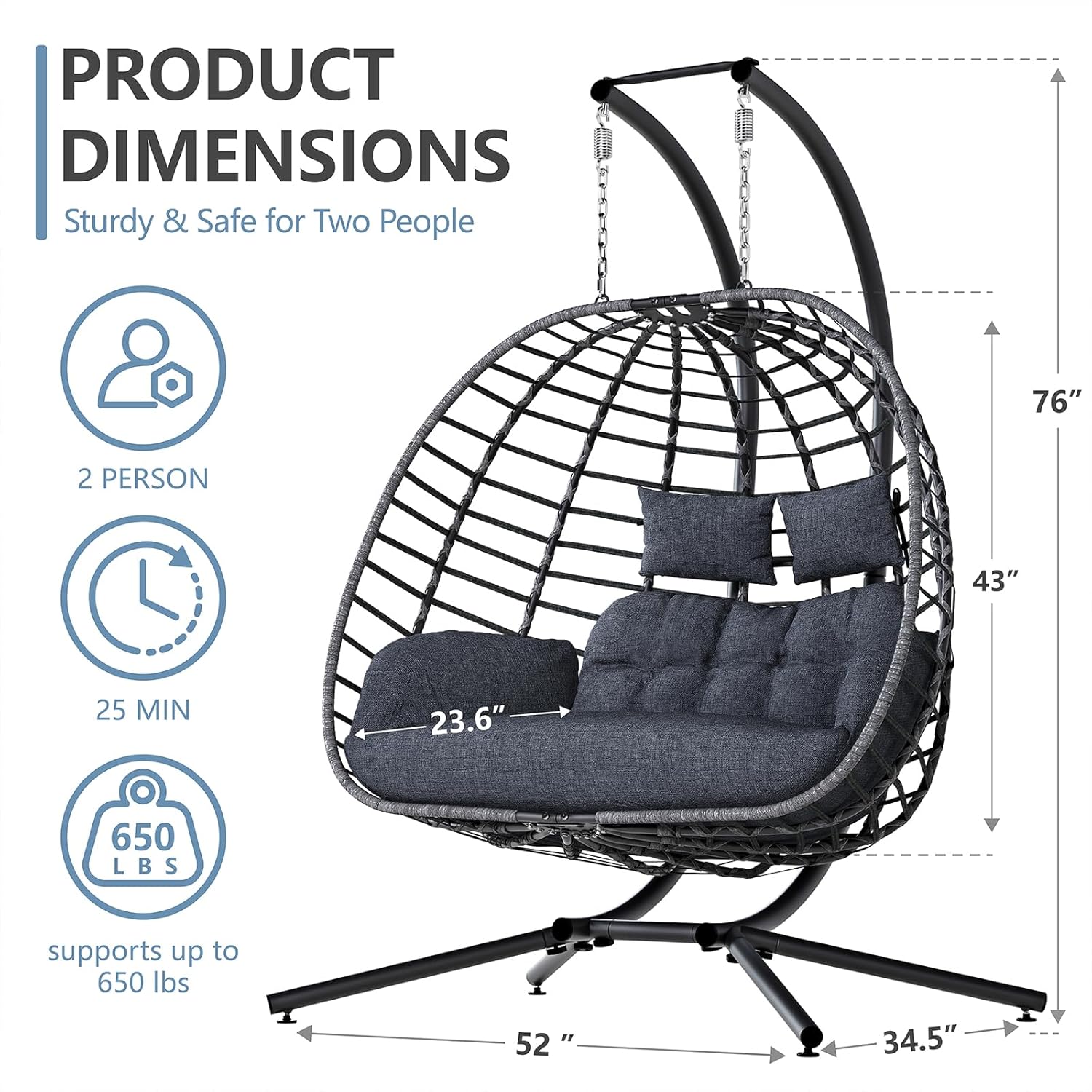 2 Person Egg Swing Chair with  - Outdoor Furniture Grey ulasan dan harga