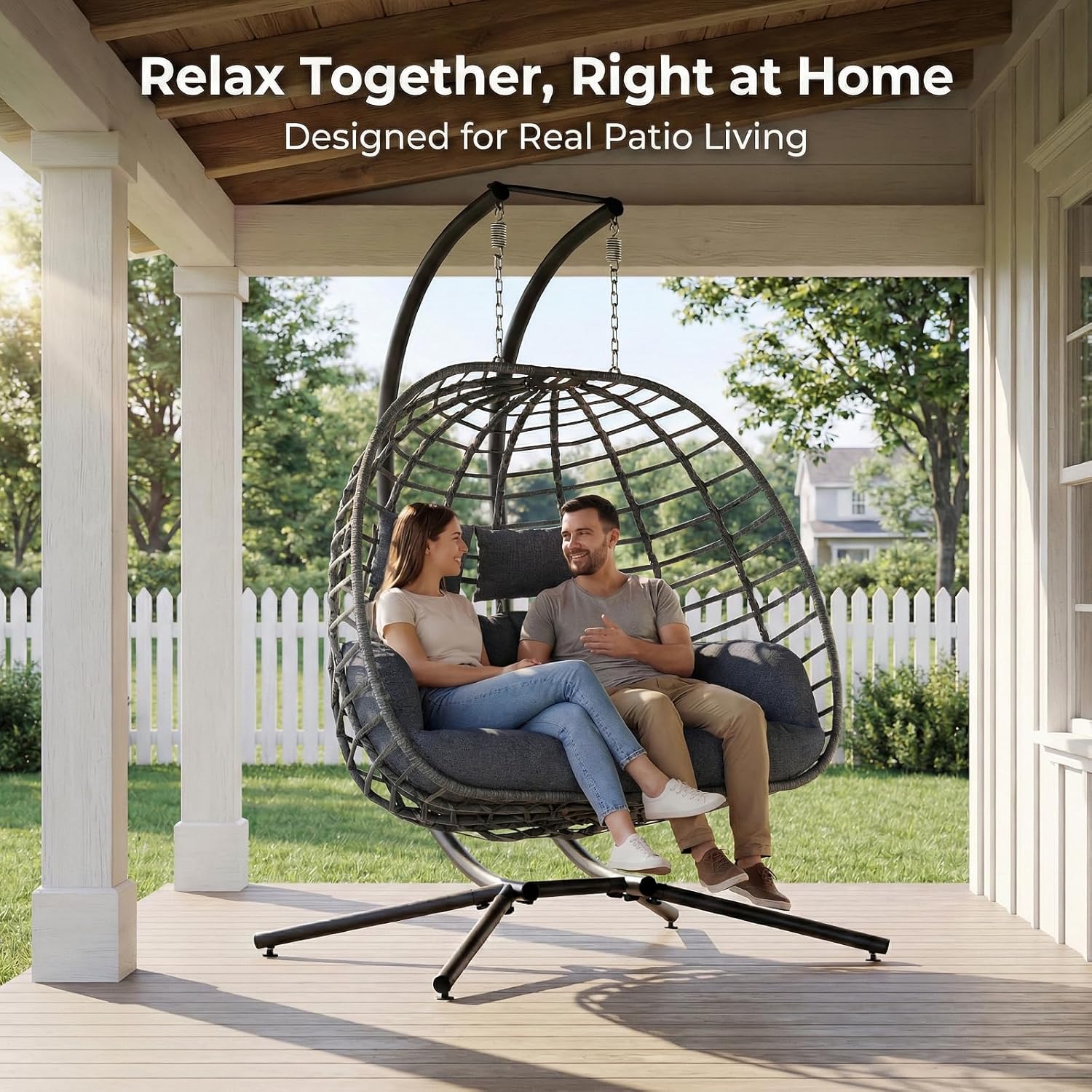 2 Person Egg Swing Chair with  - Outdoor Furniture Grey ulasan dan harga