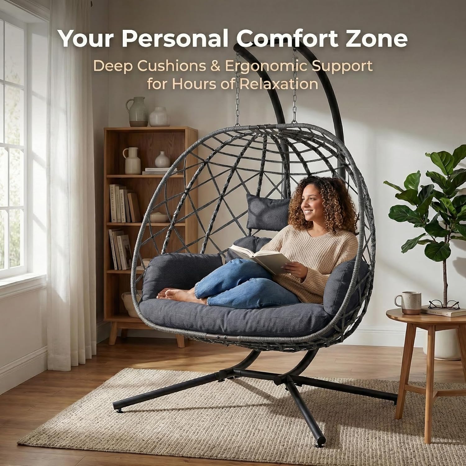 2 Person Egg Swing Chair with  - Outdoor Furniture Grey ulasan dan harga