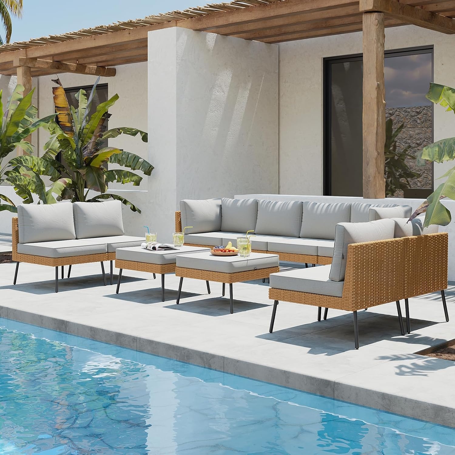 Aoxun 10 Piece Outdoor Patio F - Outdoor Furniture Grey ulasan dan harga