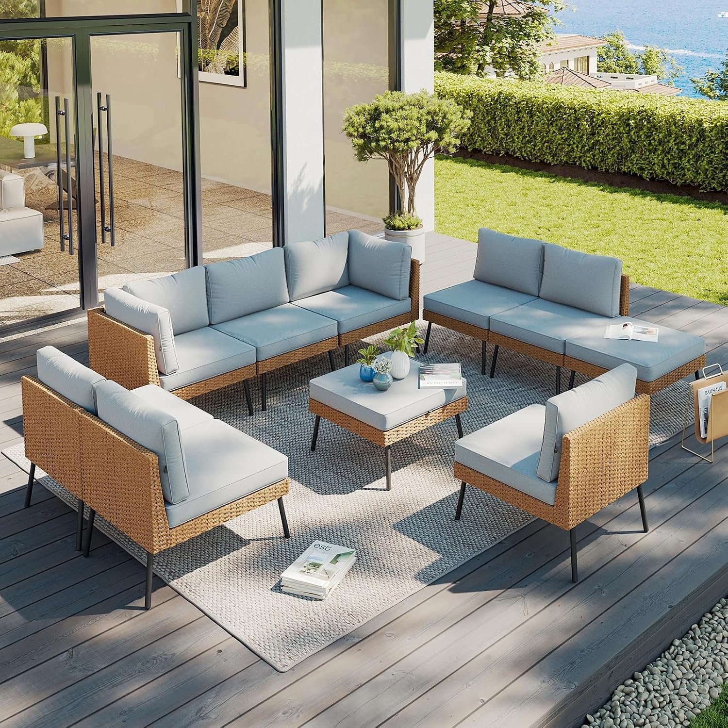 Aoxun 10 Piece Outdoor Patio F - Outdoor Furniture Grey ulasan dan harga
